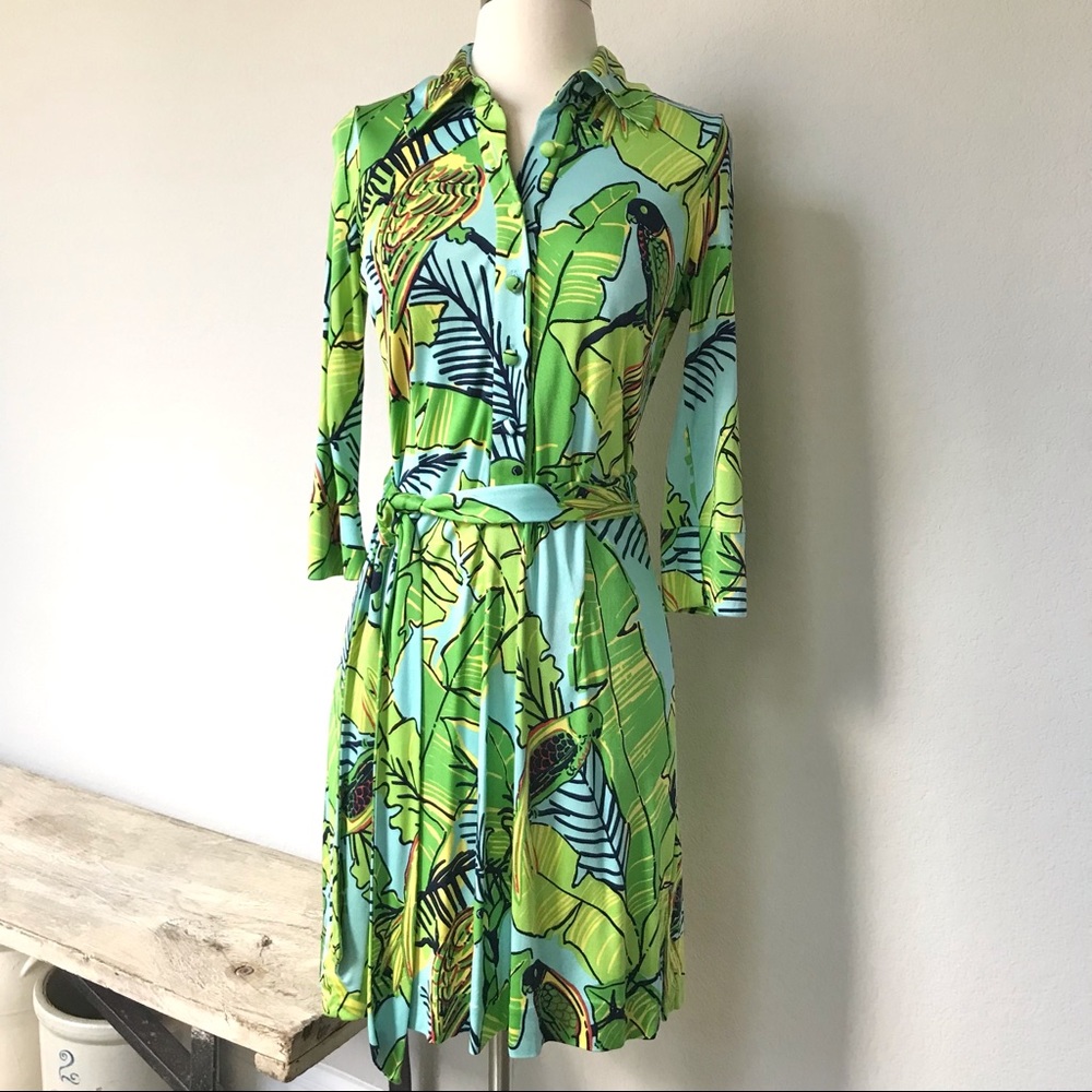Lilly Pulitzer Palm and Parrot Silk Shirtdress 2